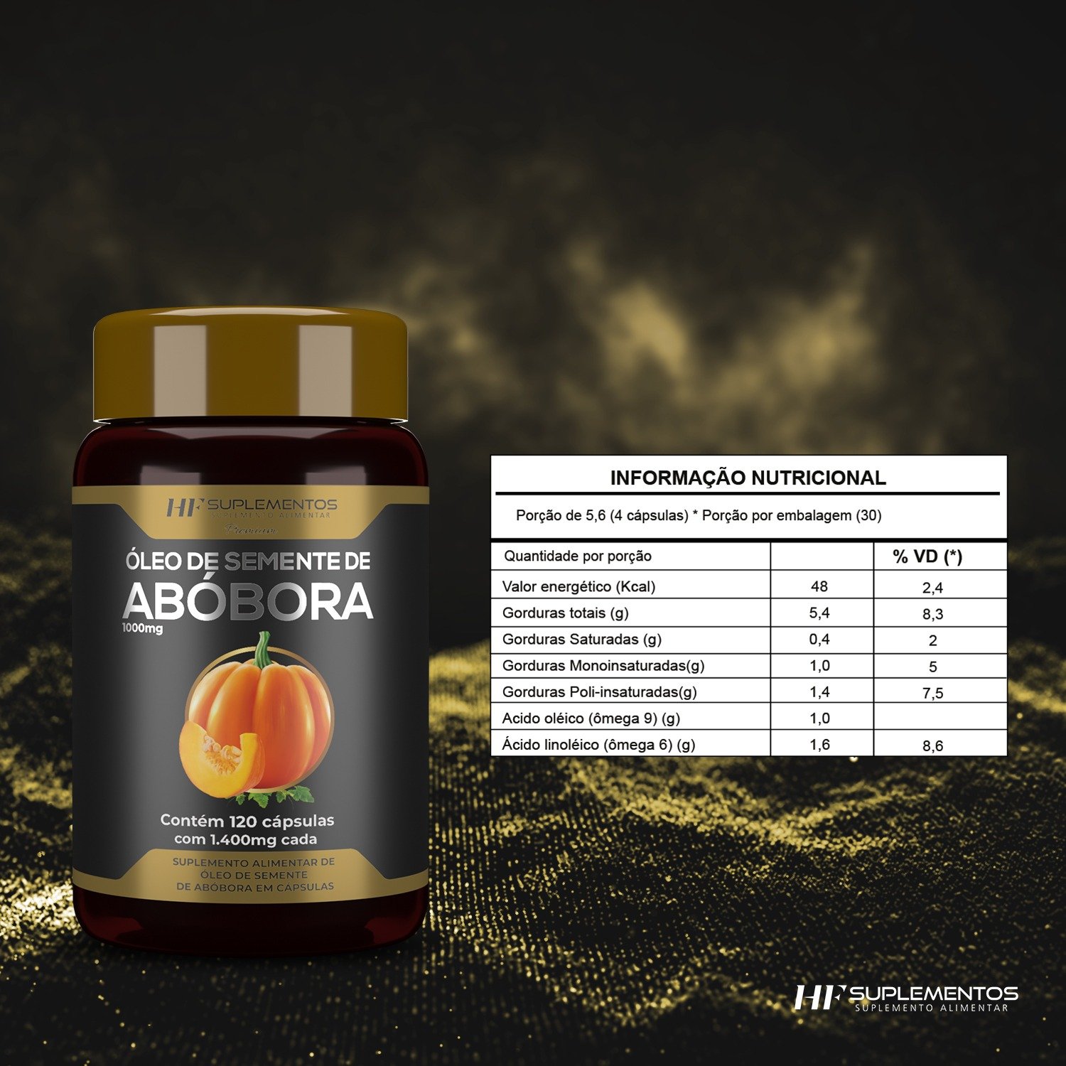 Frasco do Óleo de Semente de Abóbora HF Suplementos - costa com descrição